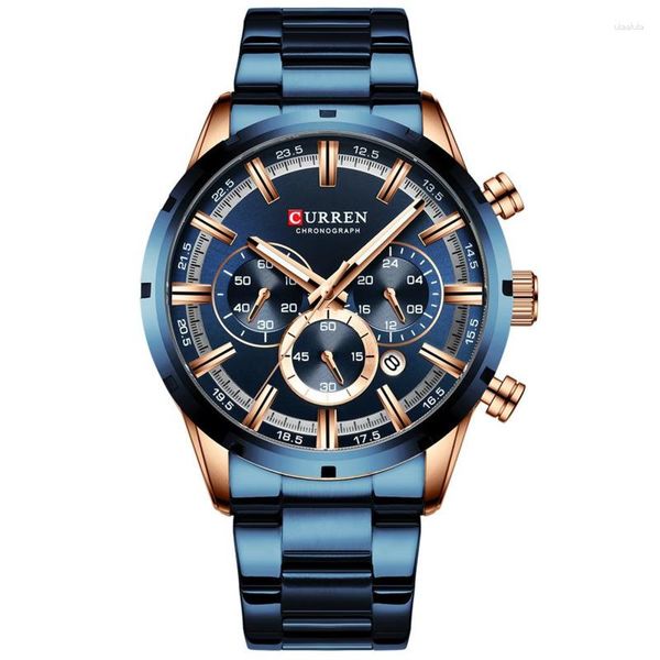 Armbanduhr Quarz Uhr für Männer Blaues Zifferblatt Edelstahlgurt Date Herrengeschäft wasserdichtes Relogios Maskulino Reloj