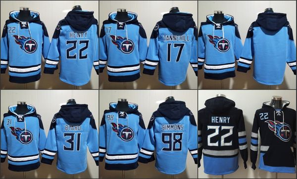 Tennessee''Titans'Men 22 Derrick Henry 31 Kevin Byard 98 Jeffery Simmons Custom Lace-Up Pullover Hoodie