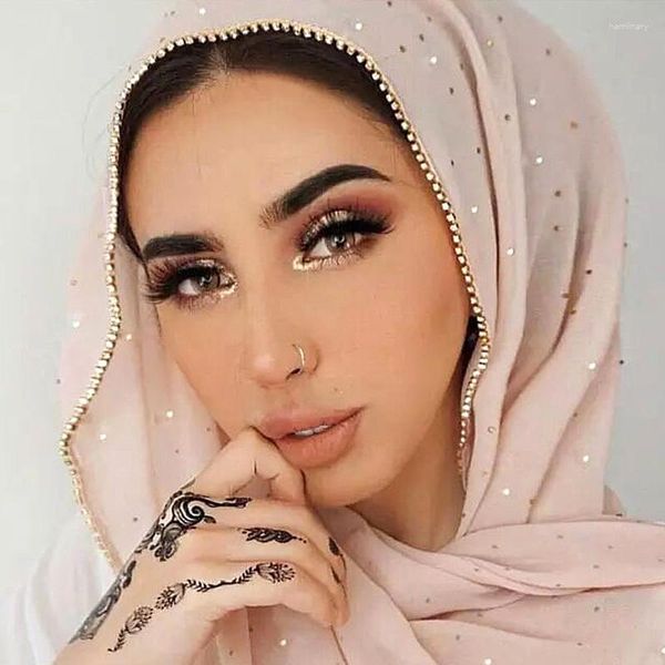 Ethnische Kleidung Luxus -Strass -Chiffon -Kopfschal Feste Farbe langer Schleier Hijab für Frauen Turbane Schal und Wickel Kopftuch Damen Damen