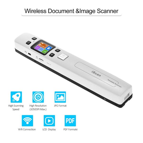 Scanners wifi 1050dpi de alta velocidade wand document imagens scanner a4 tamanho jpg/pdf formato LCD Display para negócios reciados