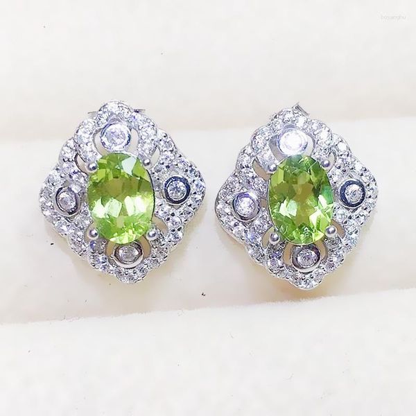 Brincos de garanhão Brincho de peridoto verde real natural 5 7mm 0,95ct 2pcs gemstone 925 jóias finas de prata esterlina para homens ou mulheres x229204