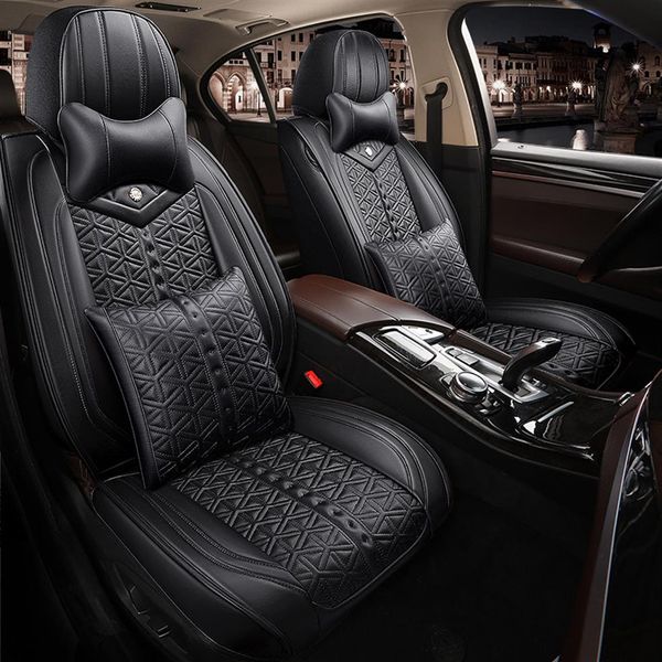5pcs Capas de assento de carro com o conjunto completo de airbag de couro impermeável compatível com almofada de veículo automotivo capa universal para a maioria dos CA313i