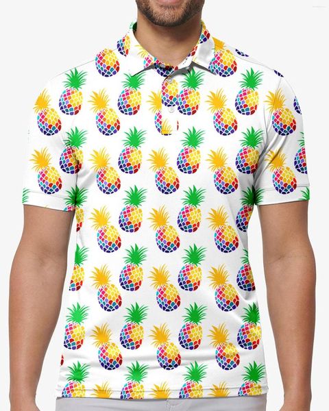 Herren Polos Ananas Disco Polo T-Shirts Art Print Trending Shirt Sommer Kurzarmed Custom Clothing