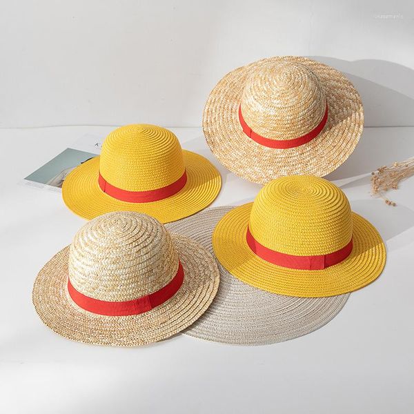 Boinas de chapéu de palha luffy anime cartoon cosplay acessórios de verão verão solarshade pai-filho para homens