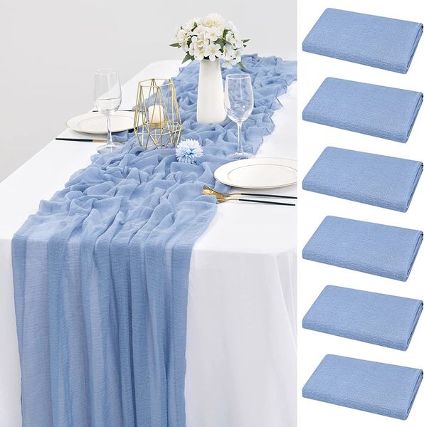 Table Runner 6pcs Cheesecloth Table Runner 90*300cm Boho Gaze Dining Table Decoration for Wedding Reception Bridal Chusel Table Rustic Tampa 230818