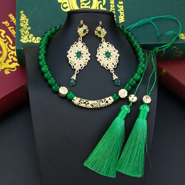 Orecchini collana Sunspicems Marocco Filhes Collana per perle per donne per le spose araba Set di gioielli da sposa Set di nappe di pietra Collana Crystal Oreging 230820