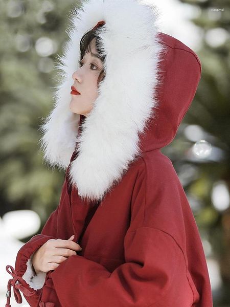 Женские траншеи Coats xgoth Plush Culthen Parkas Съемный шерный воротник Y2K Vinatge Красная прокладка Женские зимние шнурки с капюшоном с капюшоном с капюшоном с капюшоном
