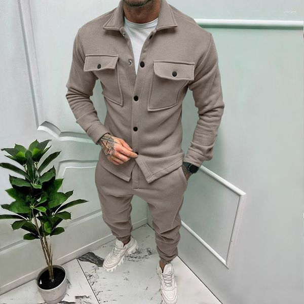 Tracce maschili da uomo giacca da uomo pantaloni abiti in pelle scamosciata maschio slim fit a 2 pezzi set caldo
