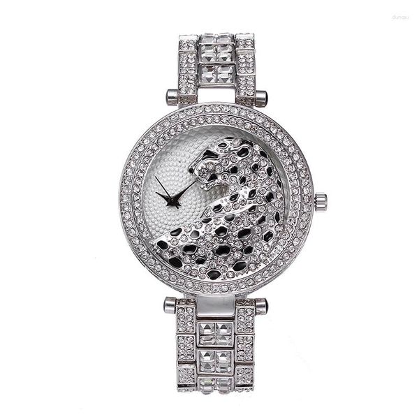 Armbanduhren verkaufen Leopard mit Diamond Eingelegtes Stahlband für personalisierte und modische Frauen -Watch -Wasserhilfe für Außenhandel.