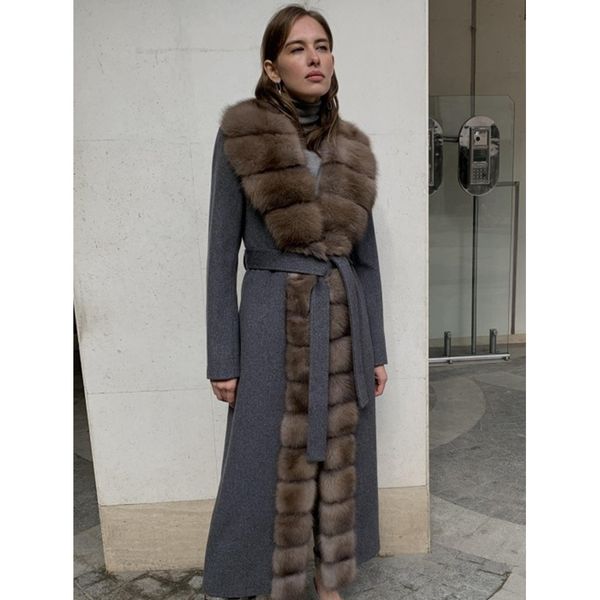 Womens Wool Blends Women Coat Jackets Cashmere Warm Winter Fur Blend com Fox 230818