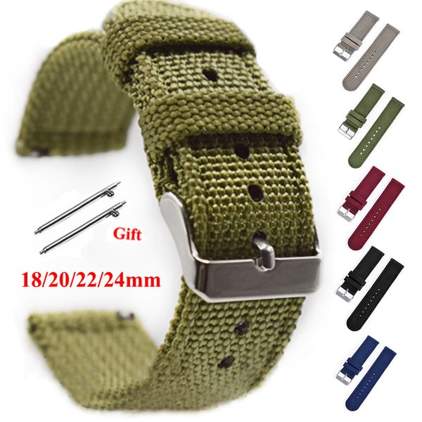 Посмотреть полосы 18 мм 20 мм 22 -мм 24 -мм нейлоновый холст -полоса Woven Soft Belt Universal Bracelet для мужчин Women Sport Quick Release 230821