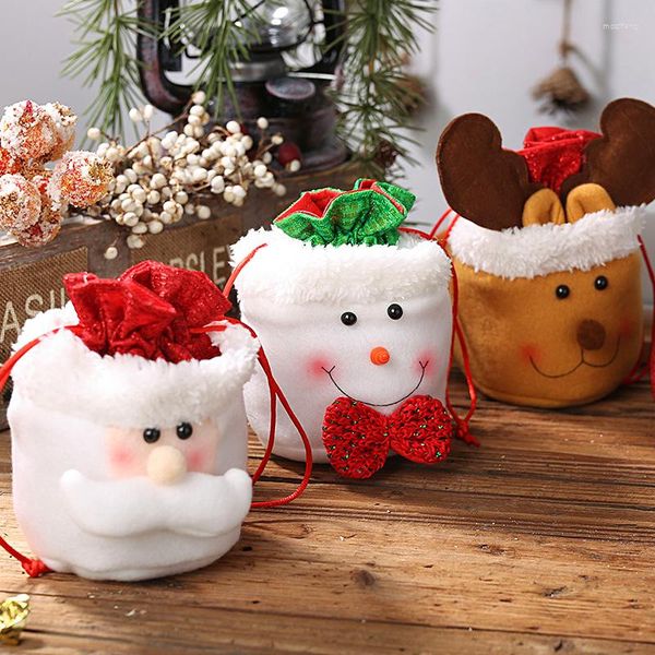 Decorações de Natal Bolsas de cordão de traço Papai Noel Snowman Snowman Candy Cookie Wrapper Kids Kids Xmas Gift Party Decoration Supplies