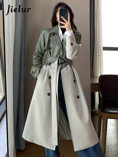 Miscela di lana da donna Jieur Women Coat Autunno giacca a vento Autumn Female Green Quiting Abbigliamento in pelle Cucioni a vento Long Ladies Maglo 230818