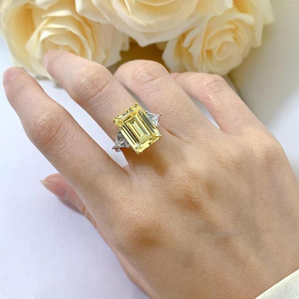 Anelli a grappolo anello di diamanti bianco rosa giallo per donne 925 argento semplice zucchero quadrato simulato