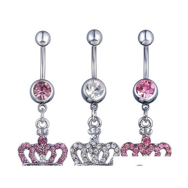 Anéis de botão de sino de umbigo D0370 3 cores estilo coroa barriga piercing corpo jóias anel barra 10 pçs / lote Jfb-3343 Ol2Aq entrega direta Otrks