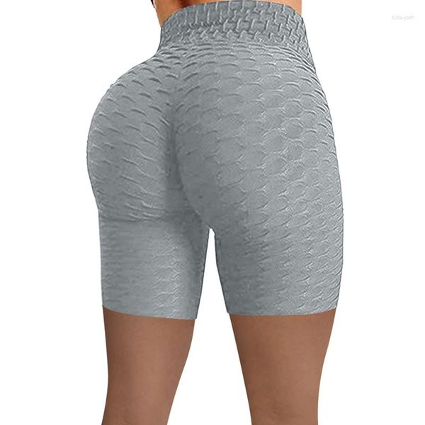 Cortometraggi attivi yoga da glutei ad alta vita da donna sport fitness jacquard bubble pantaloni solido colore cinque punti elastico sexy