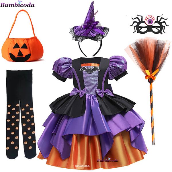 Mädchenkleider Mädchen Fancy Pumpkin Halloween Kleid Kids Cosplay Fledermausdruck Witch Kostüm Festival Party Ballkleid Kinder Prinzessin Kleid 230821