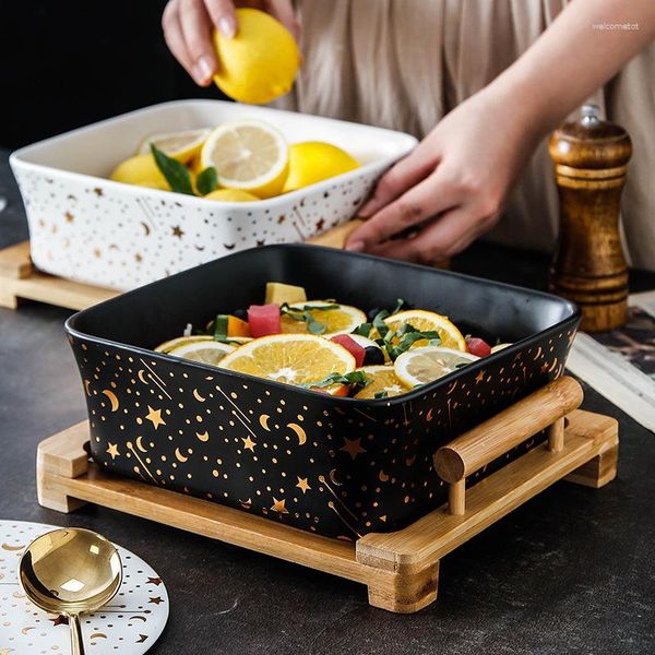Corriere set di insalata di frutta quadrata nordica ciotola creativa in legno frullata ceramica semplice dessert luna semplice
