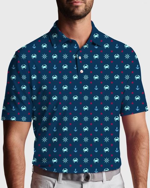 Herren Polos Crabs and Stars Polo T-Shirts Art Print Trending Shirt Sommer Kurzarmed Custom Clothing