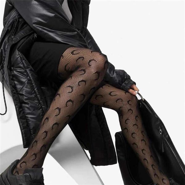 Moon Pattern Womens Black stocks calze calzini lettere di moda femminile stampato collant sexy ladies night club a lungo calza253w253w