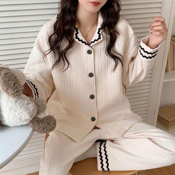 Kadın pijama artı beden kadın hemşirelik pijama setleri sonbahar kış pamuklu uzun kollu hırka üstleri gevşek pantolonlar 2pcs ev pijama