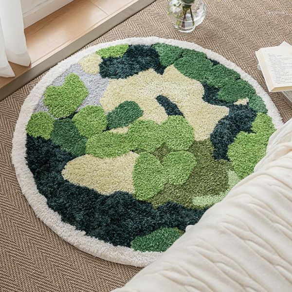 Teppiche 3D Moos runder Tufting Teppich Weiche Luxus dicker farbenfroher Stuhlkissen Pad Schlafzimmer Anti-Rutsch-Türbodenmatten Teppich