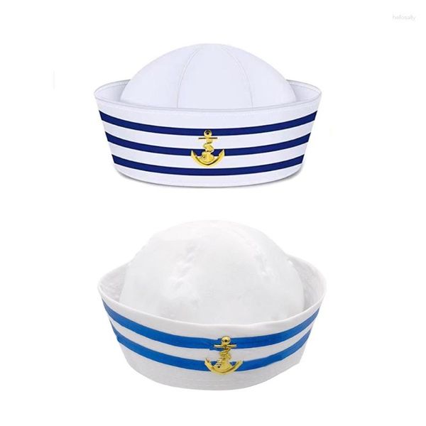 Boinas L5ya Cosplay Hat com Whiteblue Stripe Decors Capitão Marinha Marinha para Mulheres Men