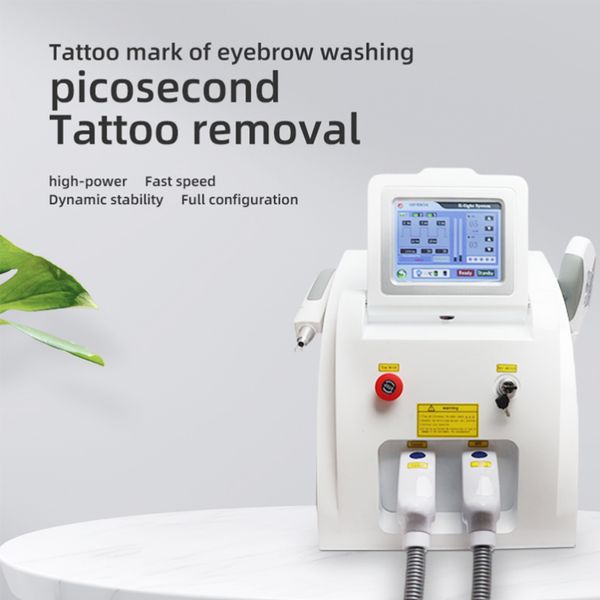 Máquina de remoção de pelos 2 em 1, remoção de sobrancelhas a laser, remoção de tatuagens, pigmento escuro, depilador OPT + ND-YAG, removedor de tatuagem, depilador para endurecimento da pele, rejuvenescimento da pele