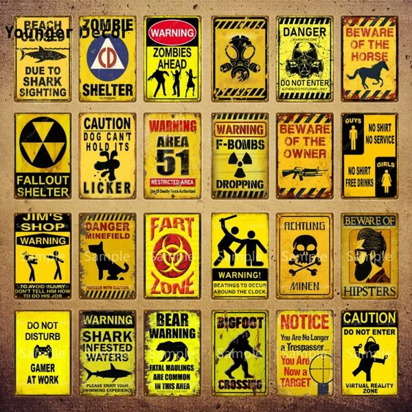 Vintage zombi uyarı teneke işaretleri Tehlike Metal tabelaları Beaing the at tabelaları kahve bar restoran adam mağara ev duvar dekoratif asılı metal poster 30x20cm w01
