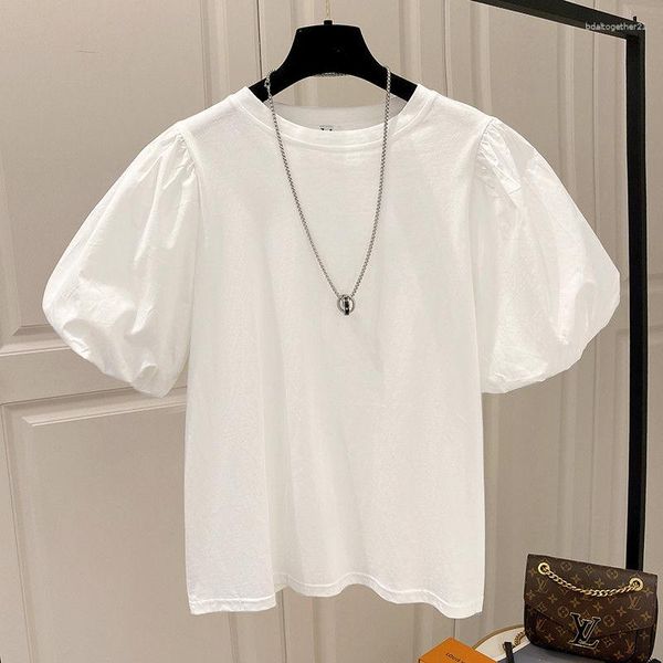 Frauen T-Shirts Baumwolle Kurzarm Sommer Koreanische Version von White Round Neck Bubble Top T-Shirt Mode dünn