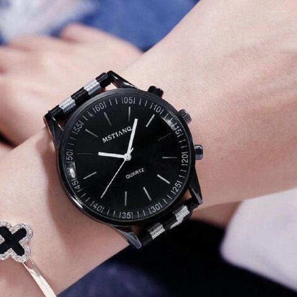Нарученные часы черные белые мужские часы холст смотрите женские тенденции индивидуальности, влюбленные в любители желе, женщина модные часы, наручные часы.