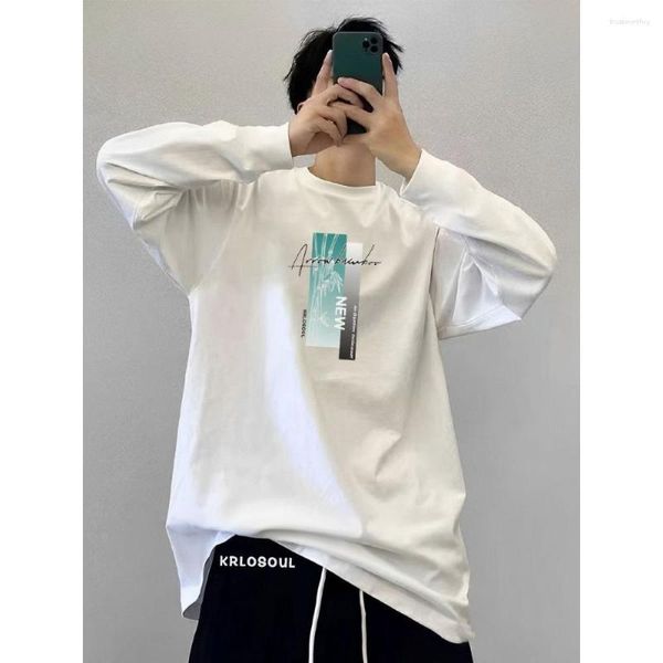 Magliette da uomo camicia a maniche lunghe in cotone autunno uomo hip hop stampa grafica con scollo oversize tees donne maschi harajuku casual coup