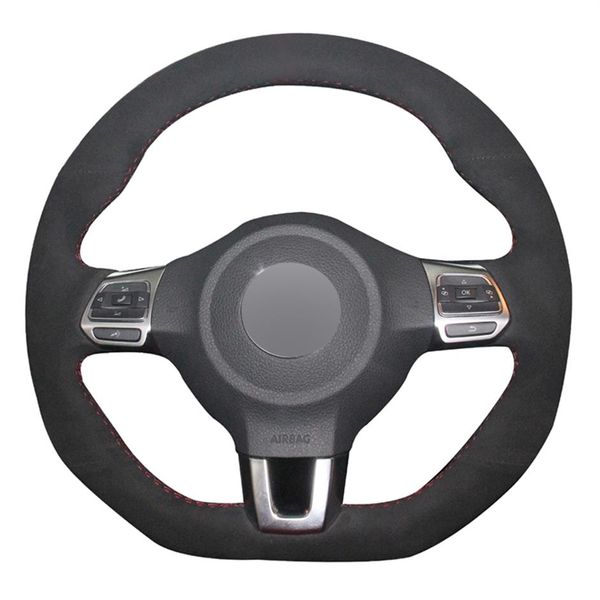 Tampa de volante de carro de camurça preta para Volkswagen Golf 6 GTI MK6 VW Polo GTI Scirocco R Passat CC R-Line 2009-2016302U