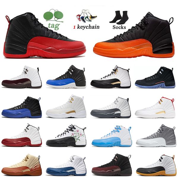 Para homens jumpman 12 tênis de basquete 12s playoffs de táxi de cerejeira francesa azul a ma maniere preto branco golfe de golfe original gripe furtiva tênis de esportes