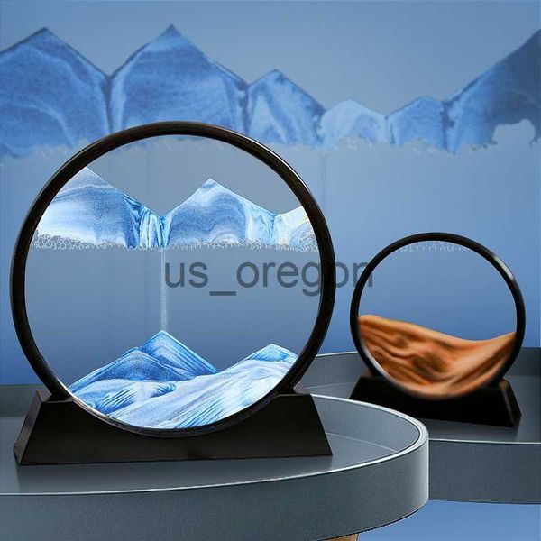 Andere Wohnkultur kreative 3D bewegte Sandkunst Bild Quicksand Round Glass Deep Sea Sandscape Hourglas Fließende Sandmalerei Home Decor Geschenke x0821