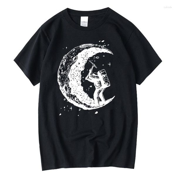 Herren T-Shirts Xin Yi T-Shirt Hochwertige lustige lustige graben das Monddruck lässig cool lose O-Neck-Hemd für Männer Tops