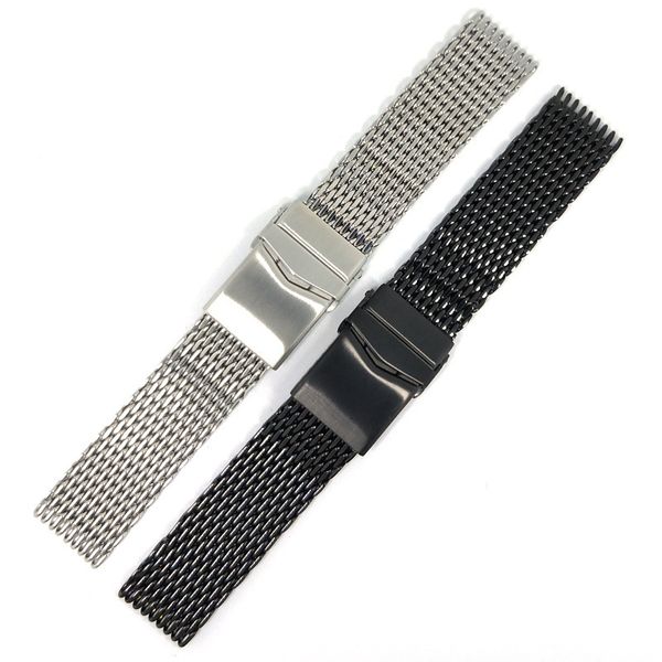 Assista bandas mod 18mm 22mm prateado preto 316l aço inoxidável malha de tubarão fresco malha ajustável fivela sólida faixa de cinta bracele 230821