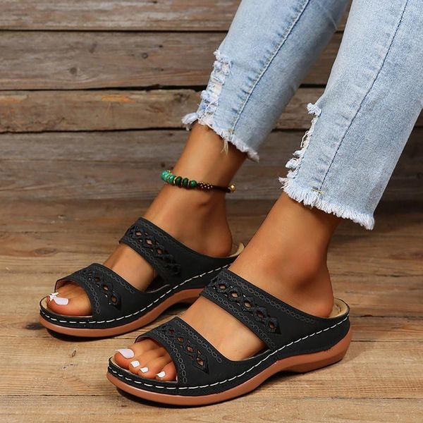 Sandalen Frauen Orthopädischer Slipper Open Tode Summer Pantoffeln Vintage Low Heels weibliche Plattformschuhe Korrektur Schwamm Walking