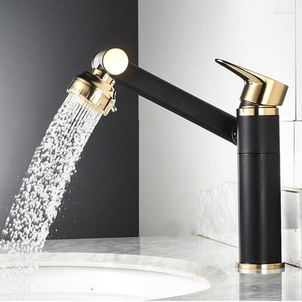 Banyo Lavabo musluk musluk havzası musluk mikseri siyah altın tek saplı römer rotary su tasarrufu ve soğuk paslanmaz çelik showe
