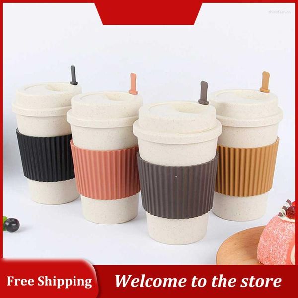 Tazze di tazza di caffè paglia di grano Acqua portatile resistente ad alta temperatura con coperchio riutilizzabile eco-compatibile