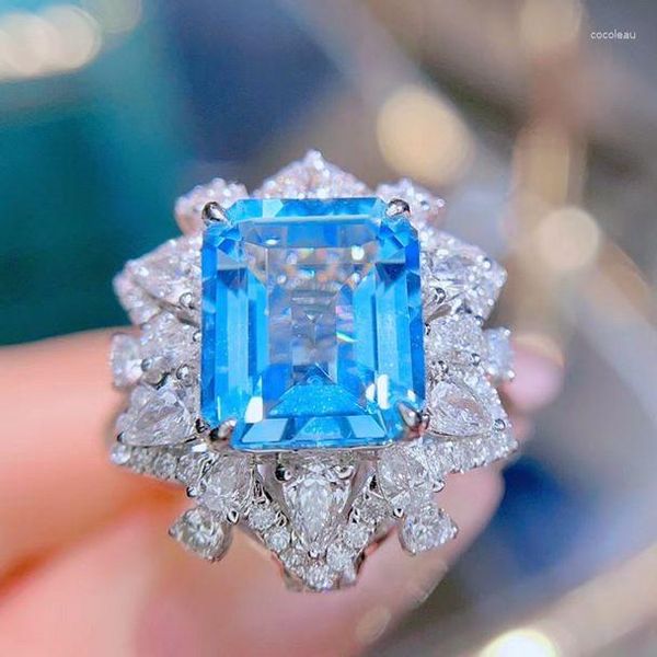 Rings Cluster Guild HN2023 Aquamarine Anello di gioielli fine Gold Pure 18K Natural Natural 3,22ct Blue Gemsones