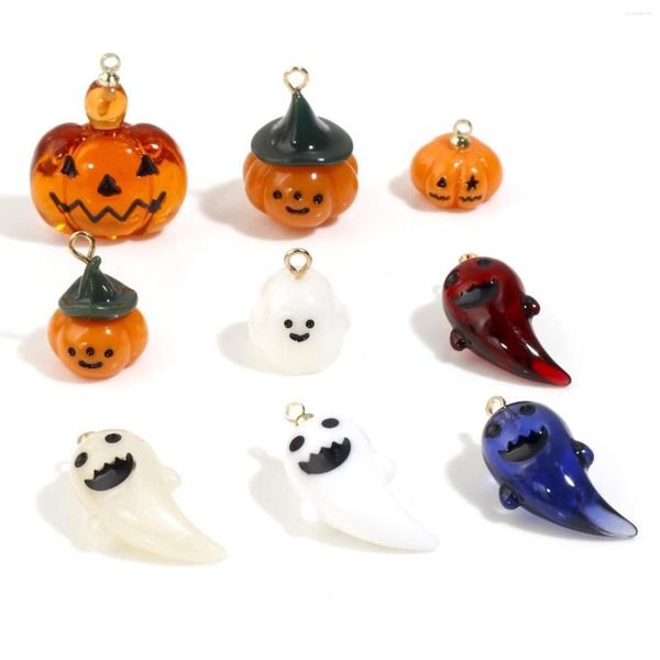 Anhänger Halsketten 2pcs Cartoon Harz Halloween Charms Pumpkin Ghost Multicoly -Anhänger DIY MACHEN