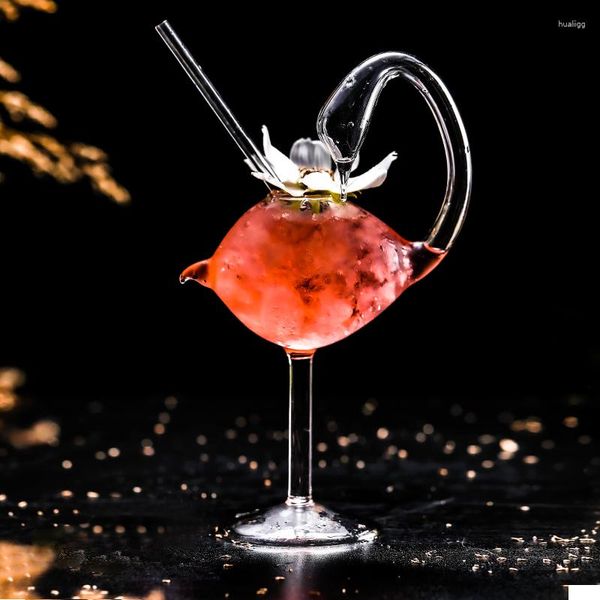 Weingläser 1 PC kreativ 180 ml 9oz Blei kostenlos schwanförmige Cocktailglasbecher mit Strohsaftgetränkstisch Dekoration