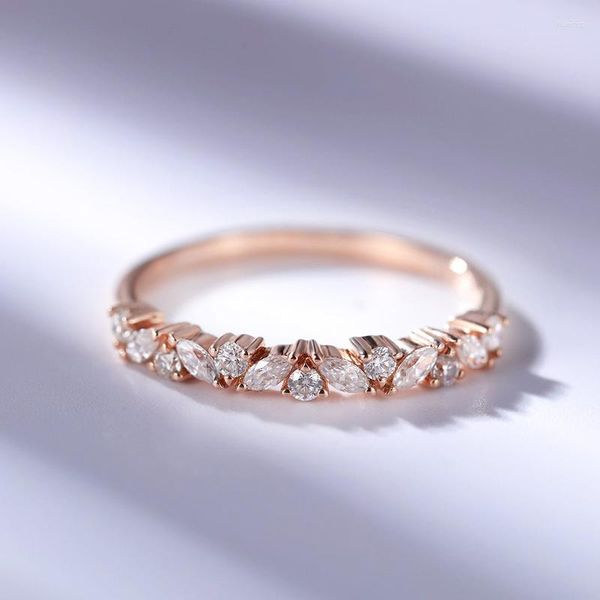 Ringos de cluster cxsjeremy moissanite noivado anel de meia eternidade e corte de marquise 14k Gold rosa Banda correspondente Banda Presente