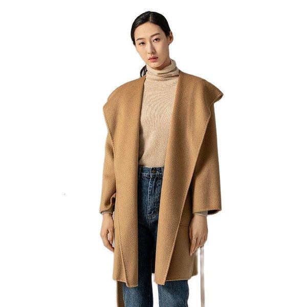 Kadın yün harmanları güzel el yapımı oluklu su dalgalanmaları kapüşonlu yün palto dantel% 100 kapüşonlu moda sonbahar ceket markası 230818