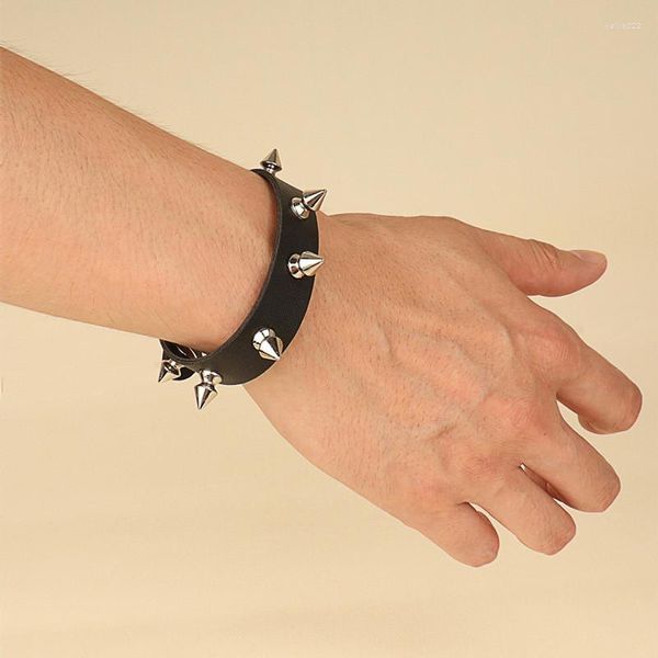 Pulseiras de link Exclusivo pulseira pontiaguda de uma linha rebite punk rock gótico unissex pu banglles de couro jóias de jóias de jóias de punho de punho de jóias