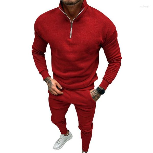 Herren Tracksuits Mode Slim Trainingsanzug Männer zweiteilige Anzüge fallen lässige Feste Farbständer Collar Zip-up-Tops und Hosen Herren Sets Sport Sport