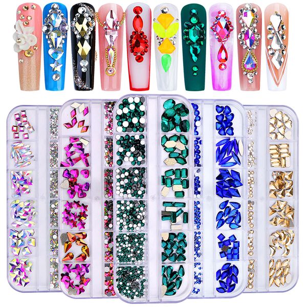 Decorazioni per nail art per chiodo art cristallo gemma pietre gemme rossa blu rotonda piatta piatta a dimensioni miscelate chims decorazione per unghie fai -da -te set 230821