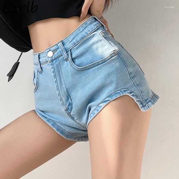 Pantaloncini ad alta vita jeans femminile femminile nere irregolari chic estate ragazze harajuku denim corto a tutta partita a-line ins y2k in stile coreano