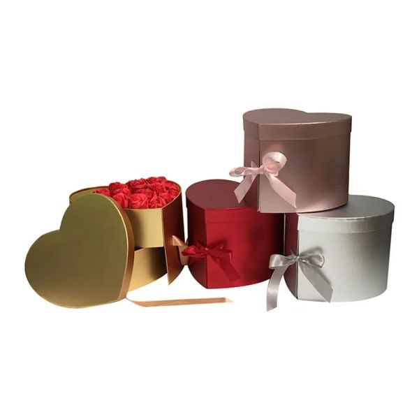 2021 Herzförmige Doppelschicht drehen Blumenschokoladen Geschenkbox DIY Hochzeitsfeier Dekor Valentinstag Blumenverpackung Hülle ZZ